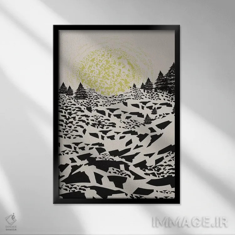 تابلو مینیمال تپه های وهم آلود اثر فلت اول - نمای قابدار مشکی