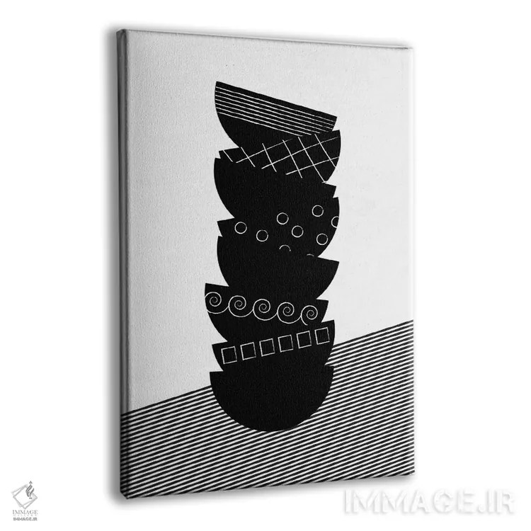 تابلو مینیمال کاسه ها سیاه و سفید اثر فلت اول - نمای پرسپکتیو محصول