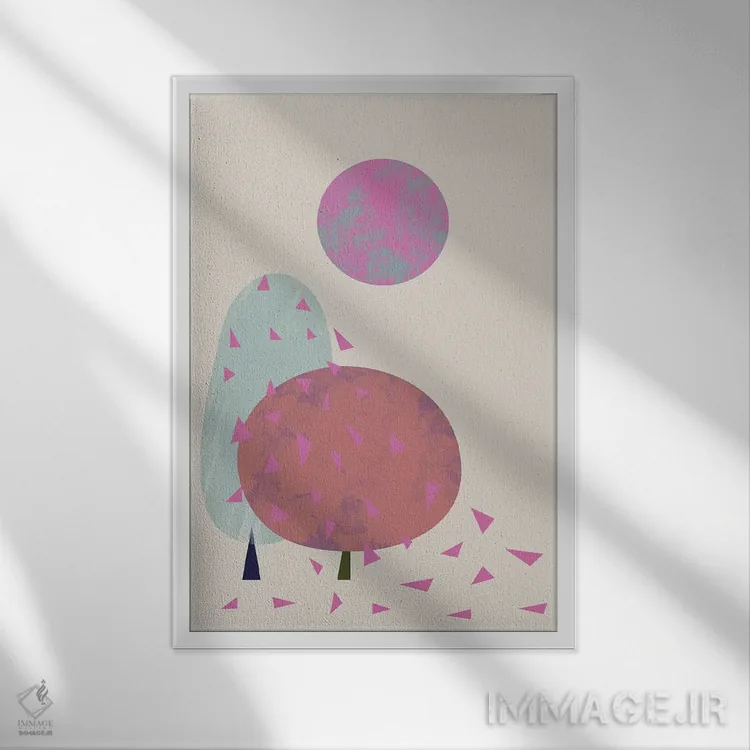 تابلو مینیمال درختان در باد اثر فلت اول - نمای قابدار سفید