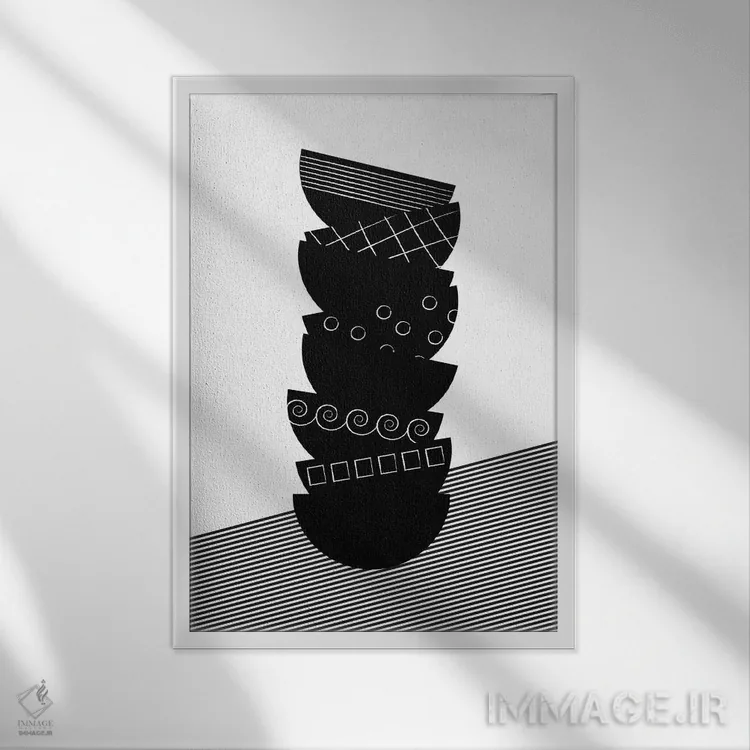 تابلو مینیمال کاسه ها سیاه و سفید اثر فلت اول - نمای قابدار سفید