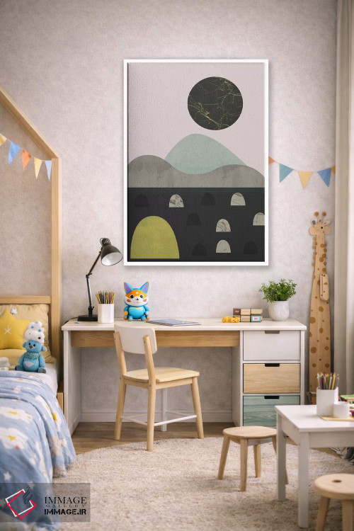 تابلو مینیمال سنگ ها و ماه اثر فلت اول - D1W