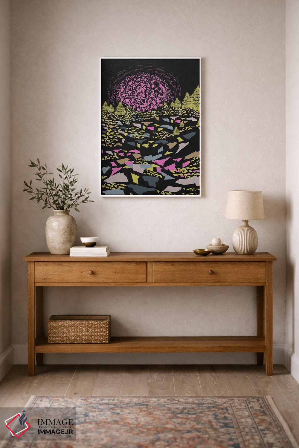 تابلو انتزاعی تپه های وهم آلود رنگارنگ اثر فلت اول - D1W