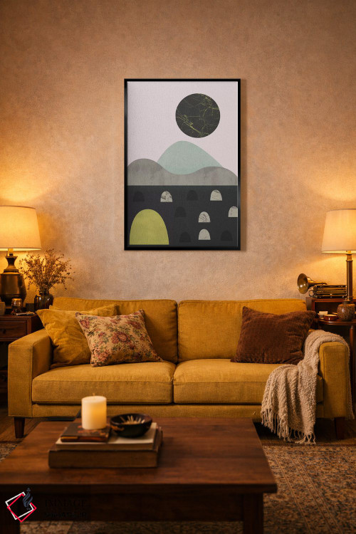 تابلو مینیمال سنگ ها و ماه اثر فلت اول - D5B