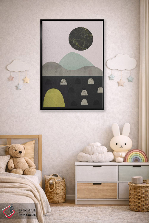 تابلو مینیمال سنگ ها و ماه اثر فلت اول - D6B