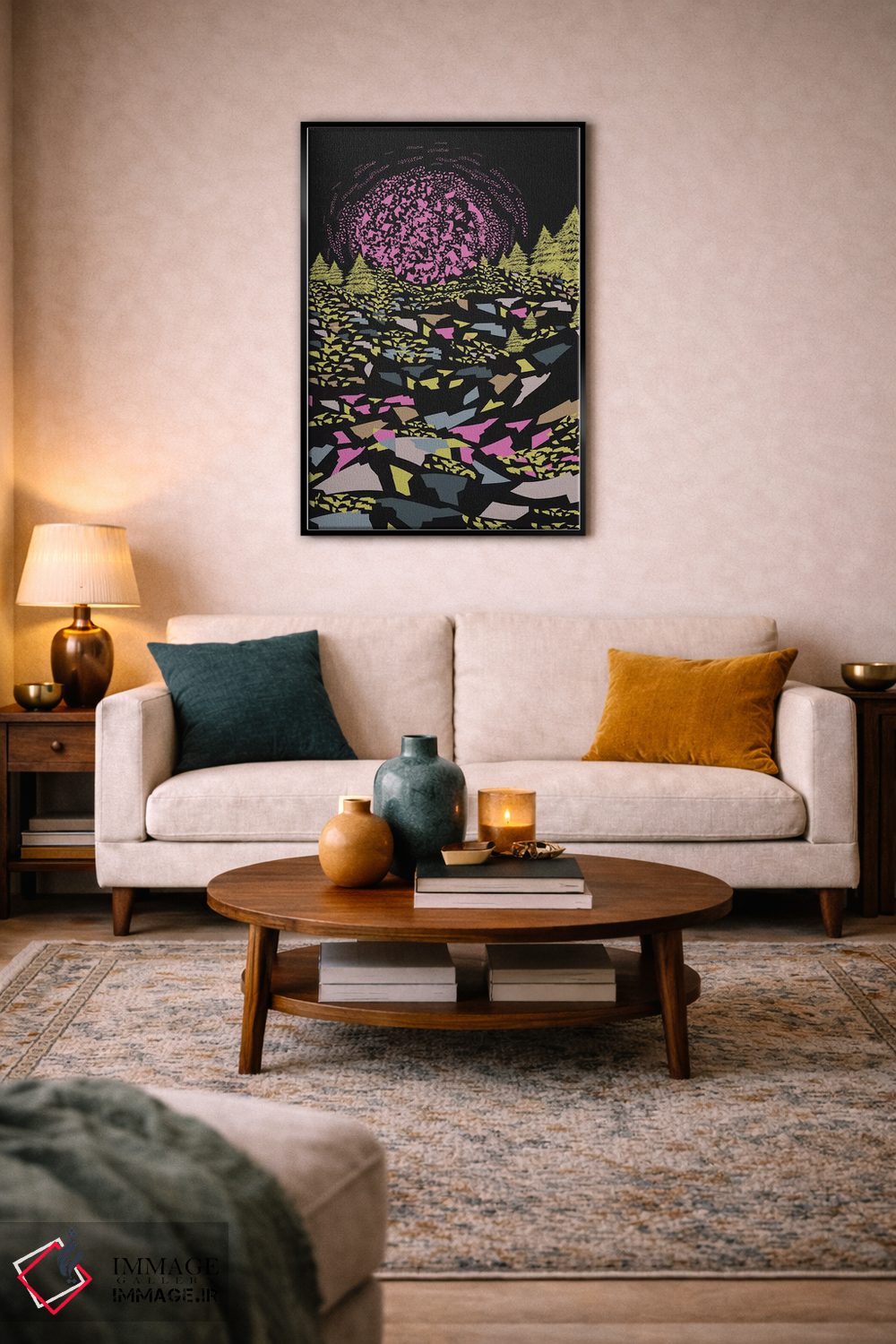 تابلو انتزاعی تپه های وهم آلود رنگارنگ اثر فلت اول - D4B