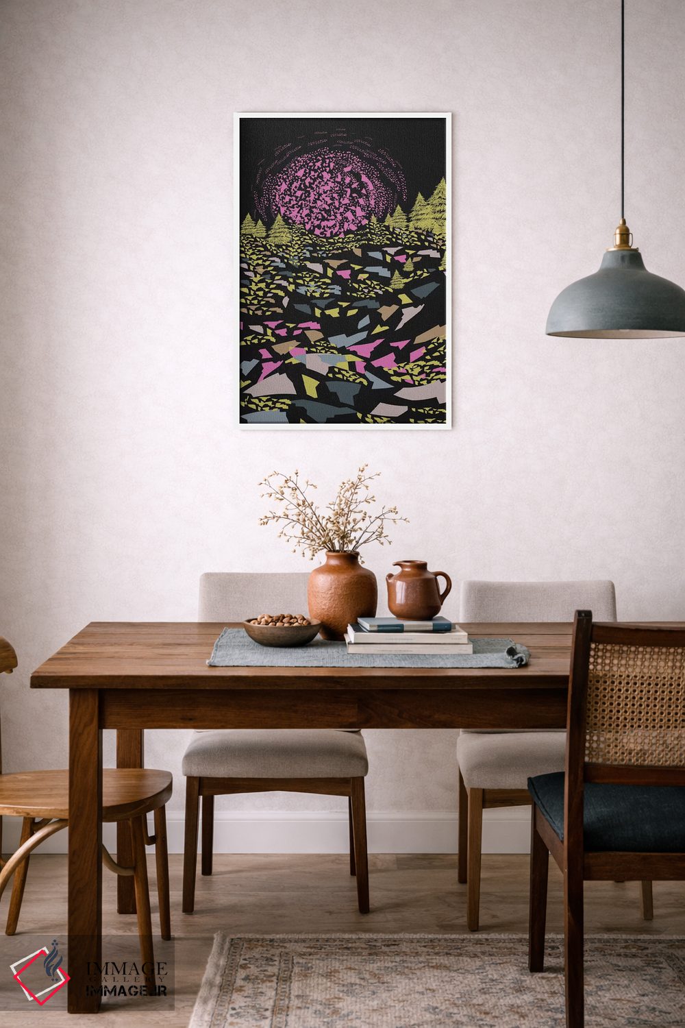 تابلو انتزاعی تپه های وهم آلود رنگارنگ اثر فلت اول - D6W