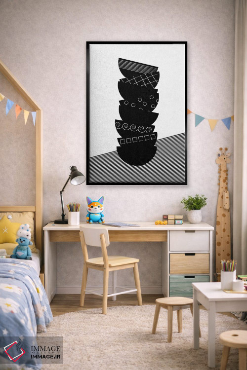 تابلو مینیمال کاسه ها سیاه و سفید اثر فلت اول - D1B