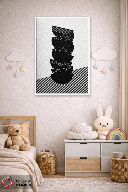 تابلو مینیمال کاسه ها سیاه و سفید اثر فلت اول - D3W