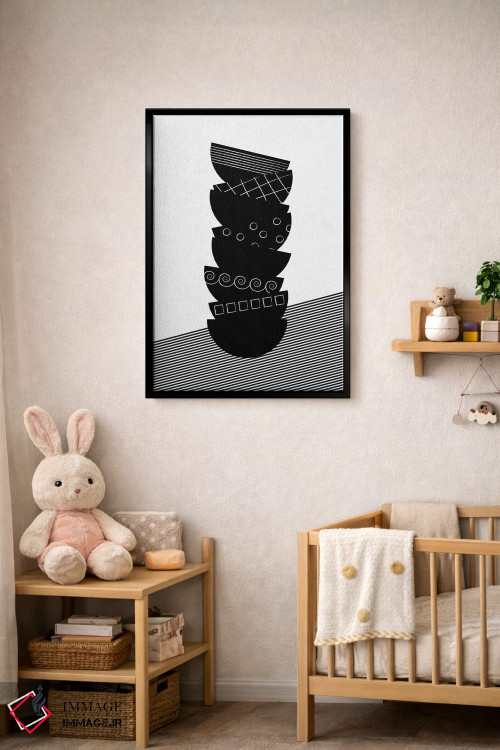 تابلو مینیمال کاسه ها سیاه و سفید اثر فلت اول - D5B