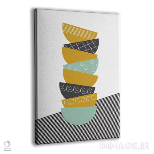 تابلو مینیمال کاسه ها رنگی اثر فلت اول - نمای پرسپکتیو محصول