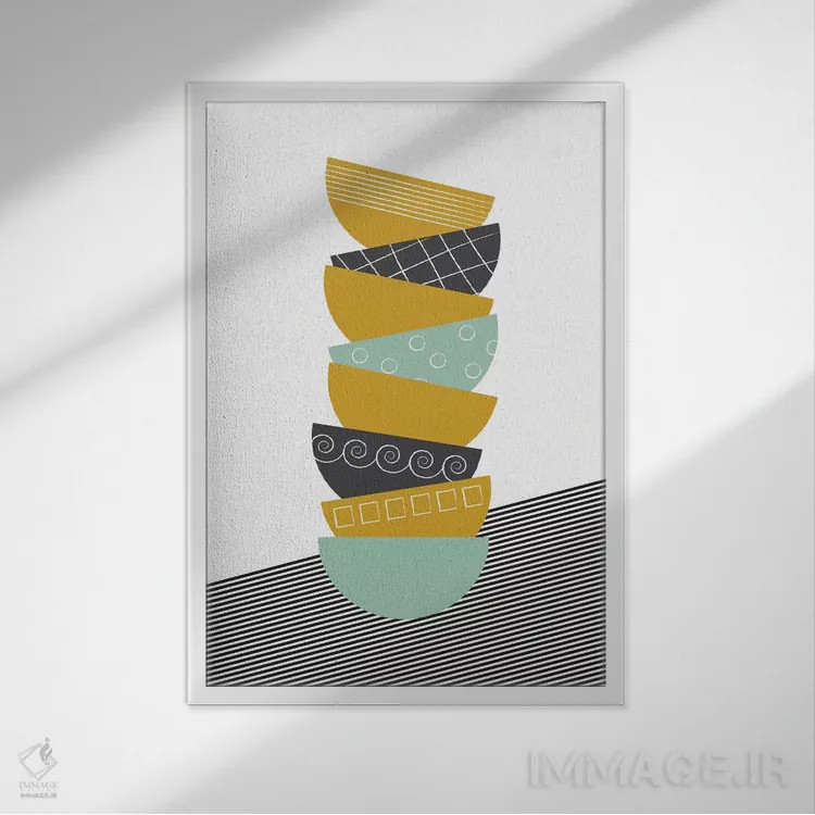 تابلو مینیمال کاسه ها رنگی اثر فلت اول - نمای قابدار سفید
