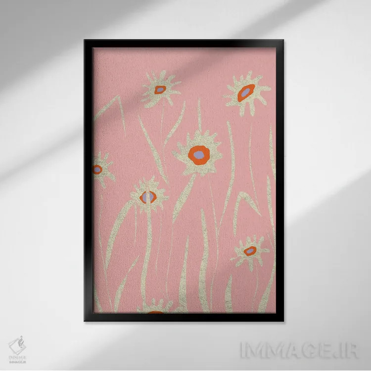 تابلو دکوراتیو مزرعه گل صورتی اثر فلت اول - نمای قابدار مشکی