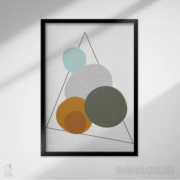 تابلو مینیمال "تخم مرغ ها در مثلث" اثر فلت اول - نمای قابدار مشکی