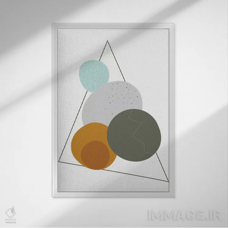 تابلو مینیمال "تخم مرغ ها در مثلث" اثر فلت اول - نمای قابدار سفید