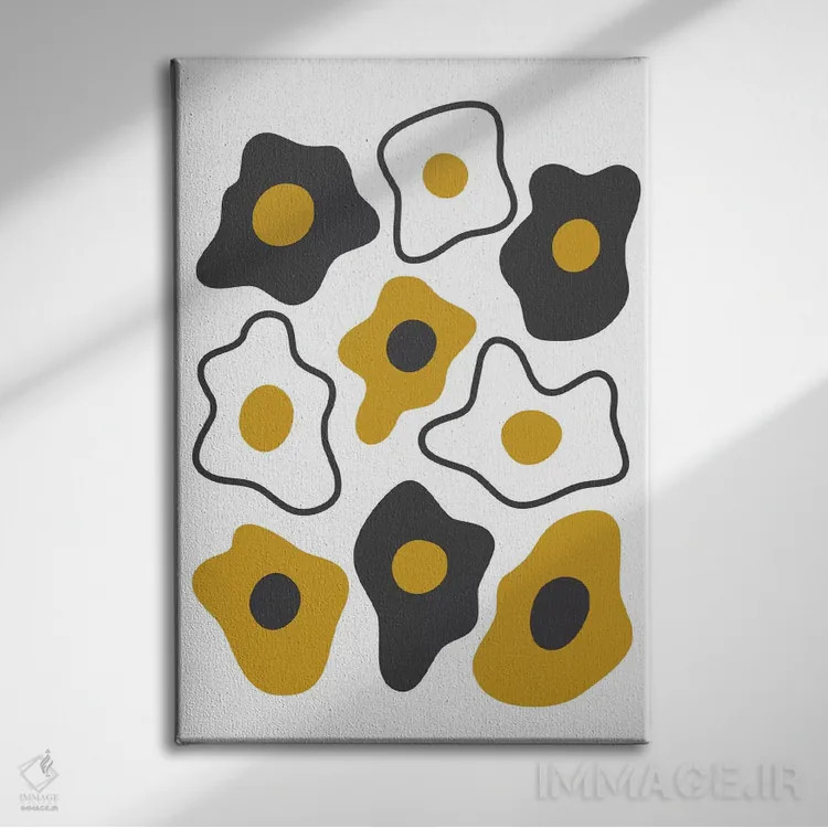 تابلو مینیمال "تخم مرغ سرخ شده" اثر فلت اول - نمای روبهرو روی دیوار