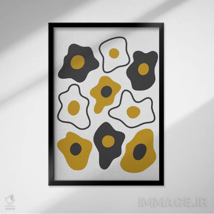 تابلو مینیمال "تخم مرغ سرخ شده" اثر فلت اول - نمای قابدار مشکی