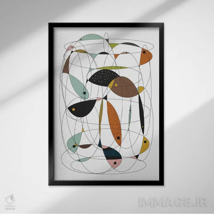 تابلو مینیمال "تور ماهی گیری" اثر فلت اول - نمای قابدار مشکی