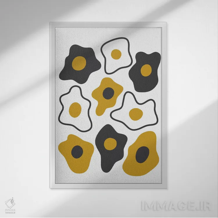 تابلو مینیمال "تخم مرغ سرخ شده" اثر فلت اول - نمای قابدار سفید