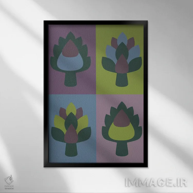 تابلو مینیمال "کنگر فرنگی" اثر فلت اول - نمای قابدار مشکی