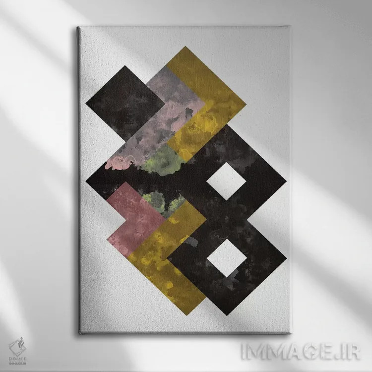 تابلو مینیمال "آبرنگ هندسی" اثر فلت اول - نمای روبهرو روی دیوار