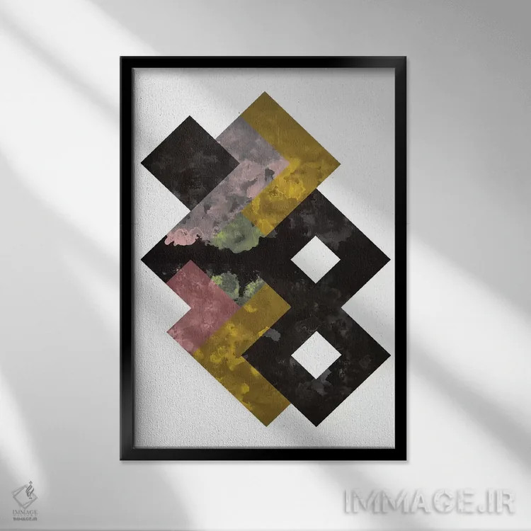 تابلو مینیمال "آبرنگ هندسی" اثر فلت اول - نمای قابدار مشکی