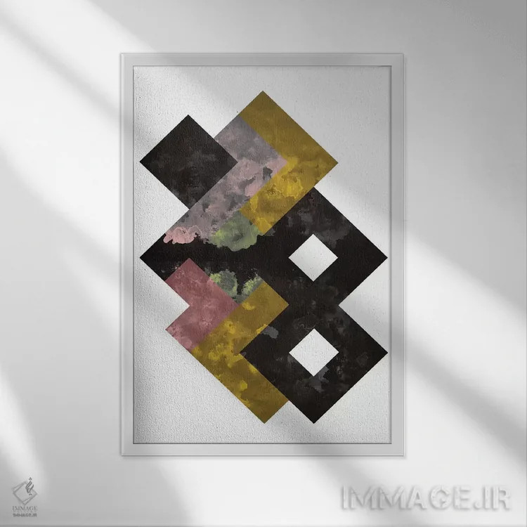 تابلو مینیمال "آبرنگ هندسی" اثر فلت اول - نمای قابدار سفید