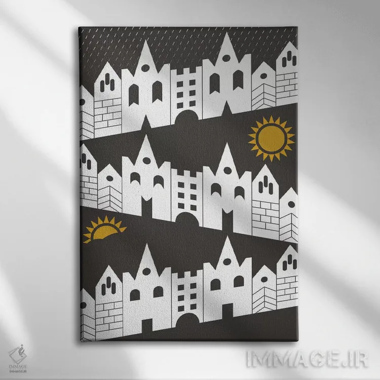 تابلو مدرن "خانه های شاد" اثر فلت اول - نمای روبهرو روی دیوار