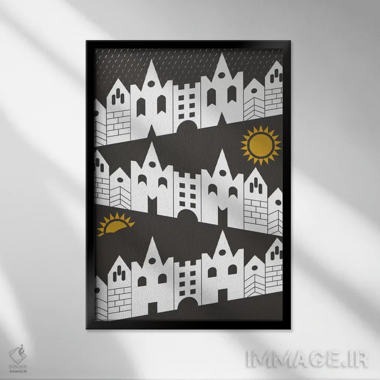 تابلو مدرن "خانه های شاد" اثر فلت اول - نمای قابدار مشکی