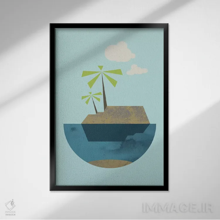 تابلو مینیمال "جزیره" اثر فلت اول - نمای قابدار مشکی