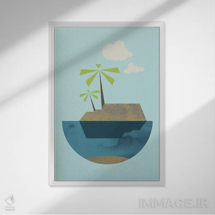 تابلو مینیمال "جزیره" اثر فلت اول - نمای قابدار سفید