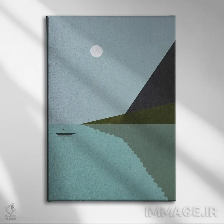 تابلو مدرن "قایقرانی در شب" اثر فلت اول - نمای روبهرو روی دیوار