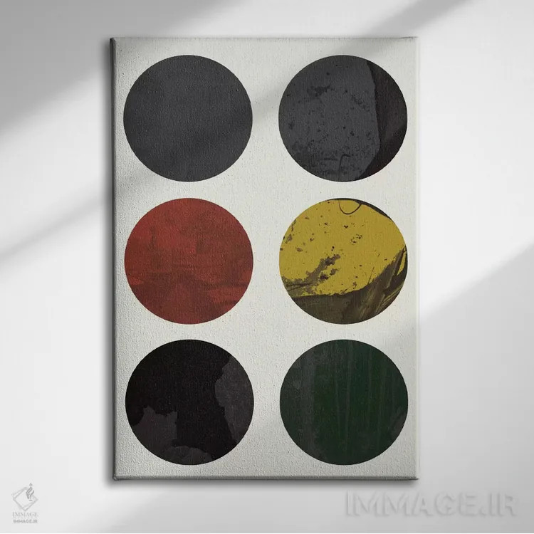 تابلو مینیمال "شش دایره" اثر فلت اول - نمای روبهرو روی دیوار