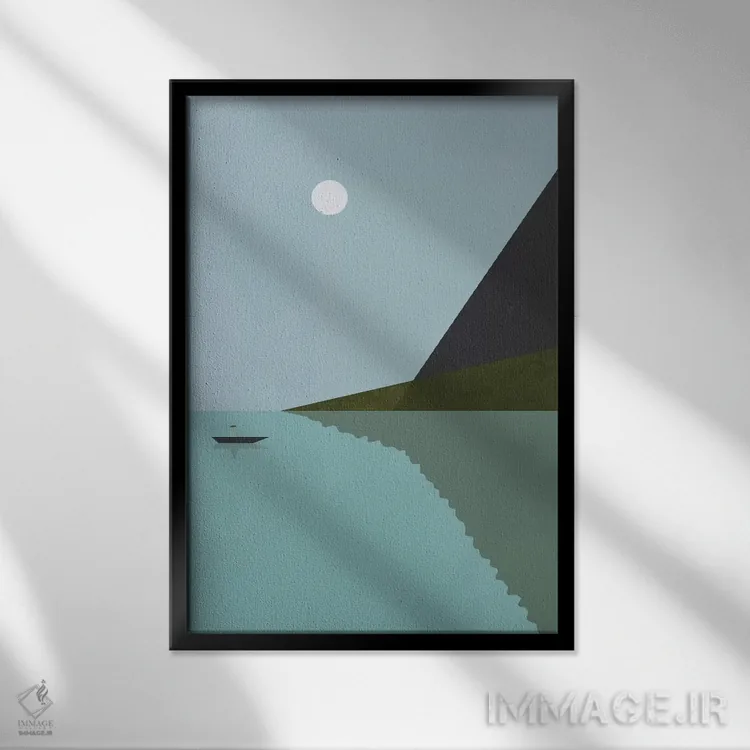 تابلو مدرن "قایقرانی در شب" اثر فلت اول - نمای قابدار مشکی