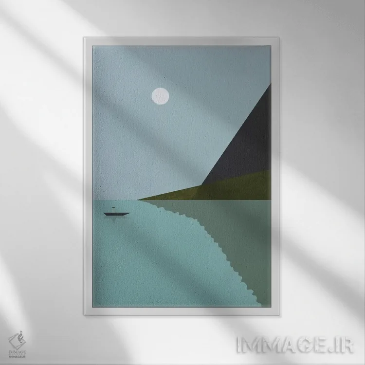 تابلو مدرن "قایقرانی در شب" اثر فلت اول - نمای قابدار سفید