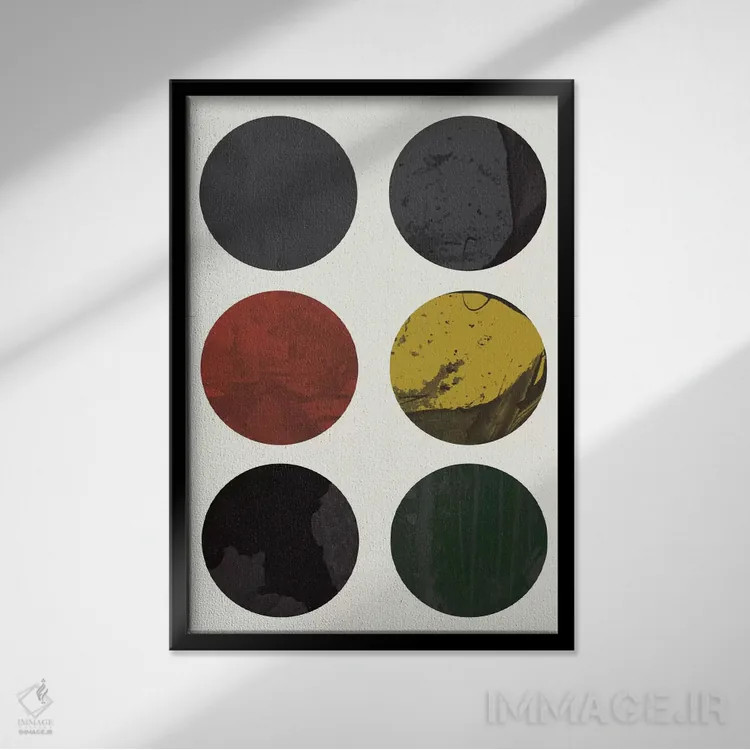 تابلو مینیمال "شش دایره" اثر فلت اول - نمای قابدار مشکی