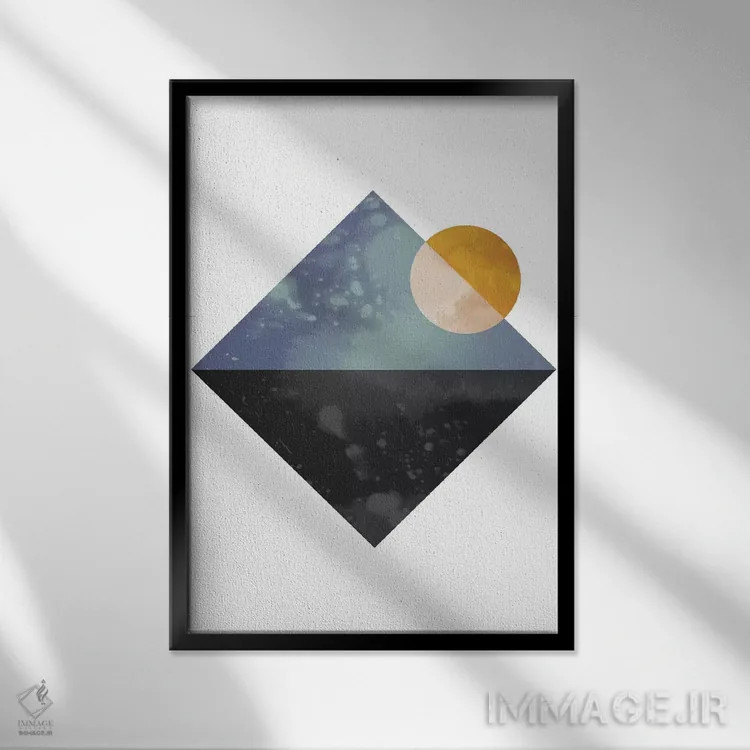 تابلو مینیمال "دریا و خورشید" اثر فلت اول - نمای قابدار مشکی