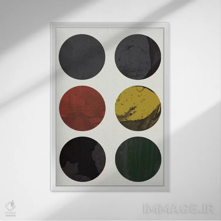 تابلو مینیمال "شش دایره" اثر فلت اول - نمای قابدار سفید