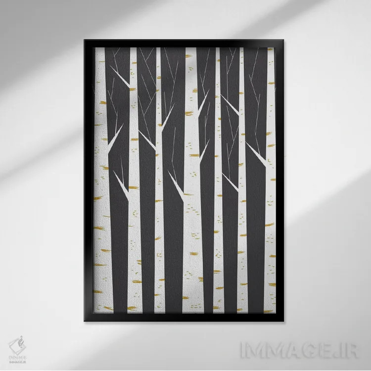 تابلو مینیمال "جنگل راش" اثر فلت اول - نمای قابدار مشکی