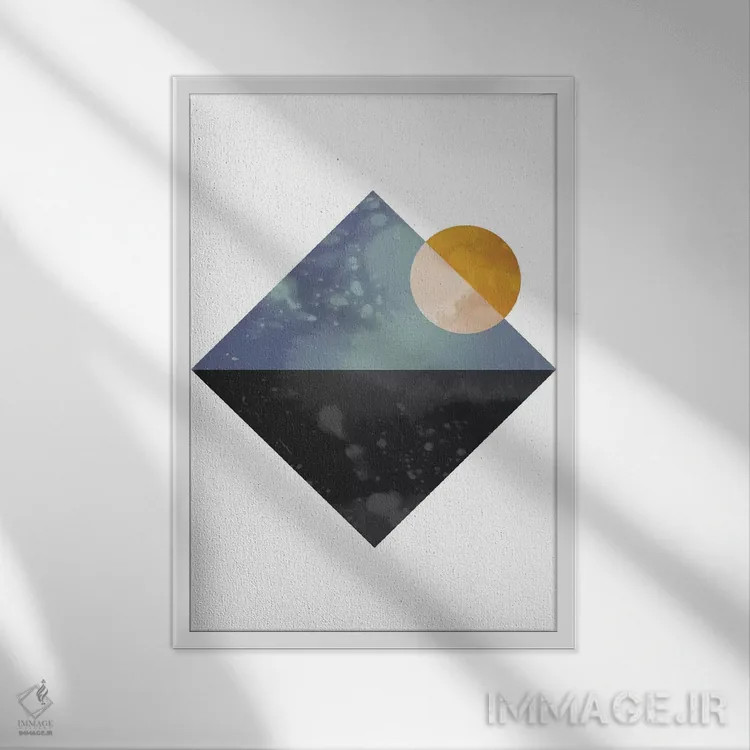 تابلو مینیمال "دریا و خورشید" اثر فلت اول - نمای قابدار سفید