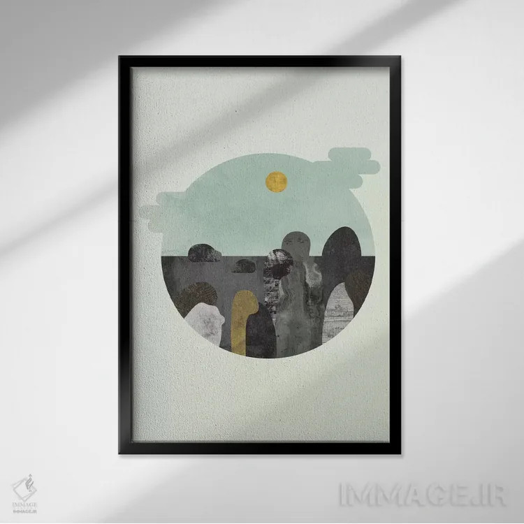 تابلو مینیمال "چیزی درباره آن سنگ ها" اثر فلت اول - نمای قابدار مشکی