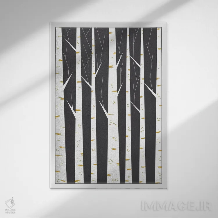 تابلو مینیمال "جنگل راش" اثر فلت اول - نمای قابدار سفید