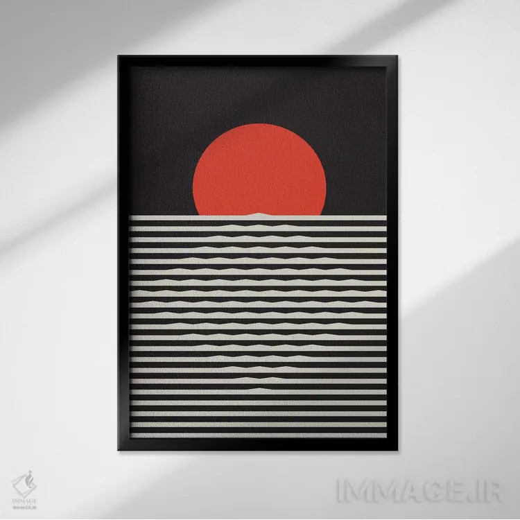 تابلو مینیمال "غروب خورشید" اثر فلت اول - نمای قابدار مشکی