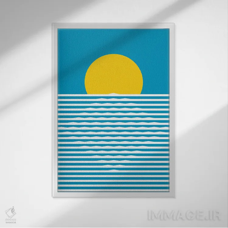 تابلو انتزاعی "طلوع خورشید" اثر فلت اول - نمای قابدار سفید