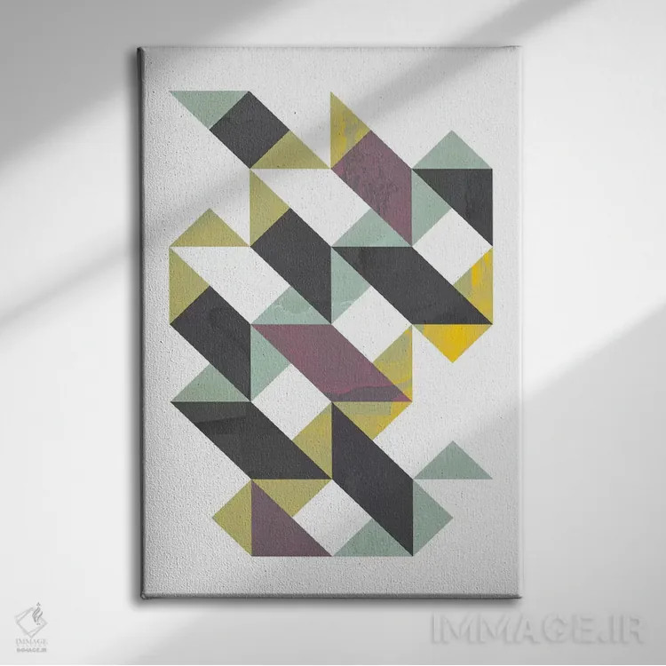 تابلو مینیمال "مثلث ها I" اثر فلت اول - نمای روبهرو روی دیوار