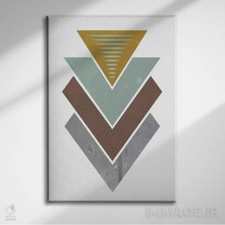 تابلو مینیمال "مثلث های گرنج" اثر فلت اول - نمای روبهرو روی دیوار