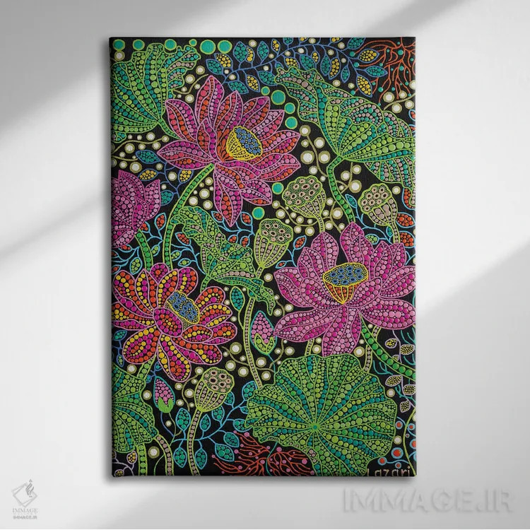 تابلو دکوراتیو "گل نیلوفر" اثر اکسانا لازاری - نمای روبهرو روی دیوار