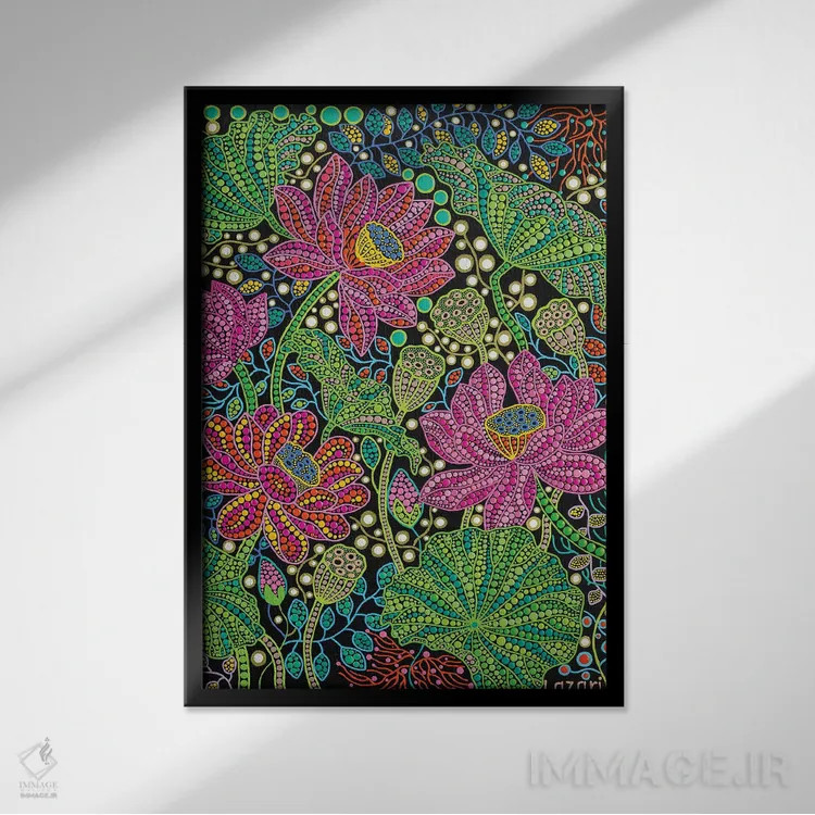 تابلو دکوراتیو "گل نیلوفر" اثر اکسانا لازاری - نمای قابدار مشکی