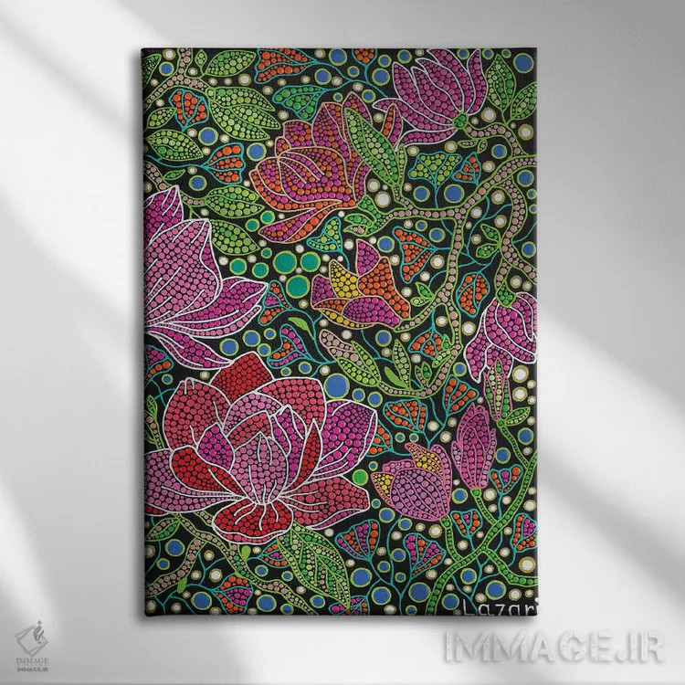 تابلو دکوراتیو "گل های مگنولیا" اثر اکسانا لازاری - نمای روبهرو روی دیوار