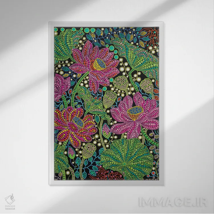 تابلو دکوراتیو "گل نیلوفر" اثر اکسانا لازاری - نمای قابدار سفید