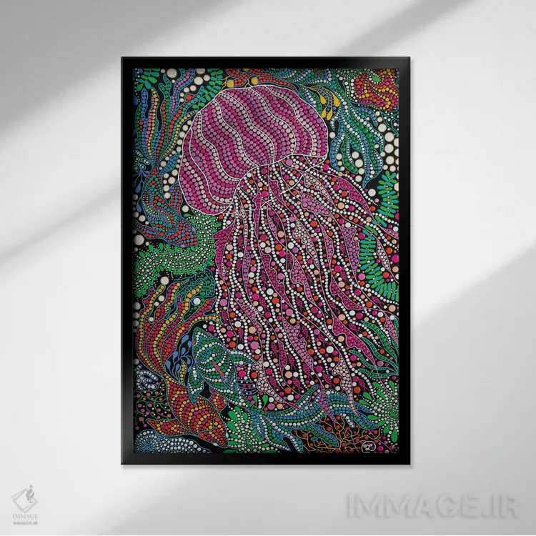 تابلو دکوراتیو "ژله ماهی صورتی" اثر اکسانا لازاری - نمای قابدار مشکی